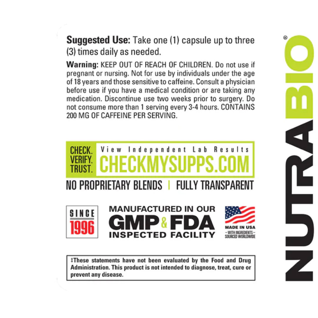 NutraBio Caffeine Anhydrous Capsules