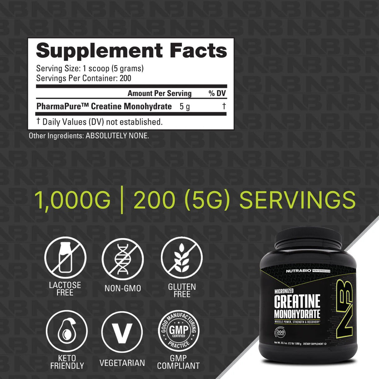 NutraBio Creatine Monohydrate